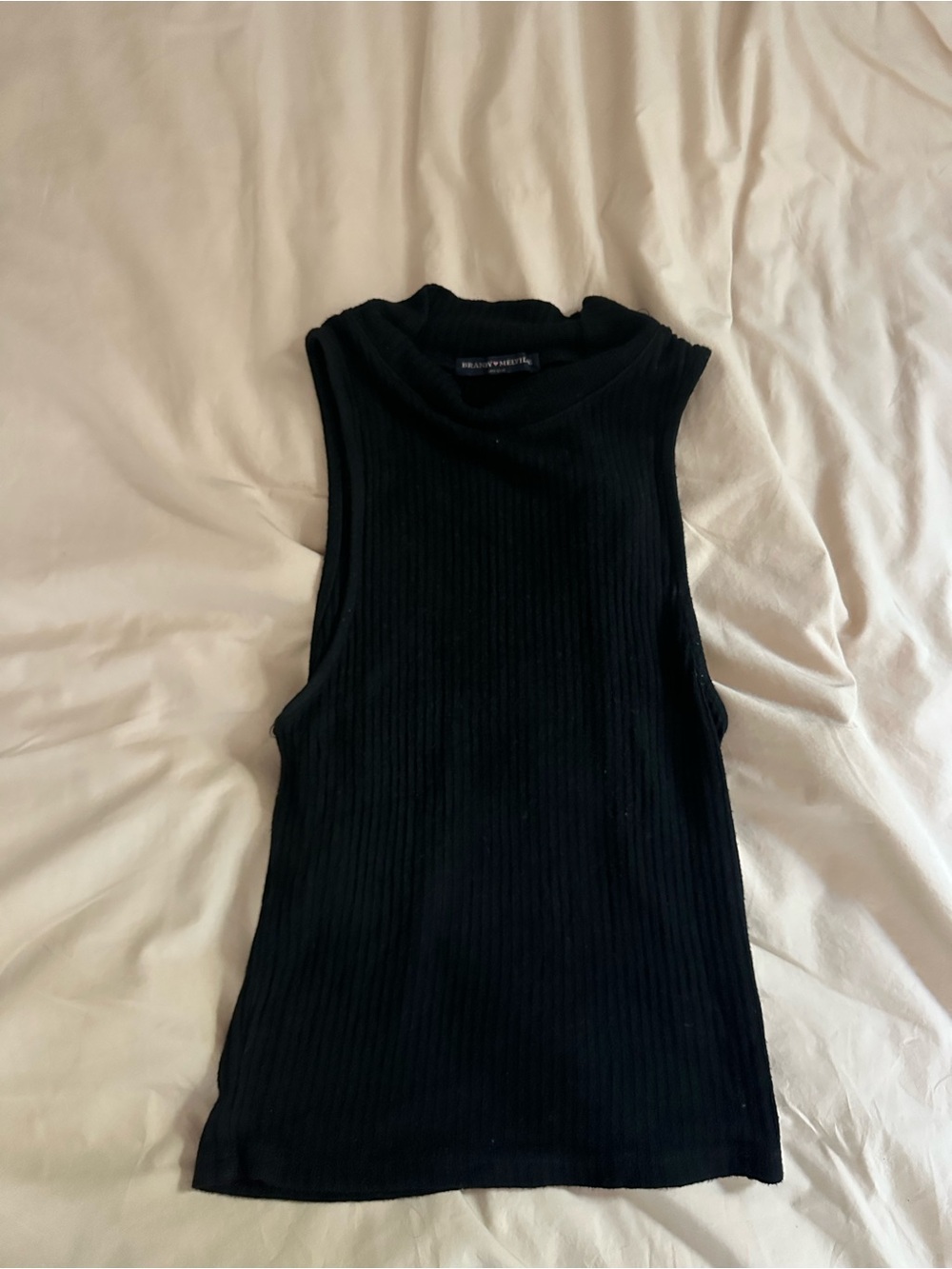 Sleeveless Ribbed Mock Neck Top - Black